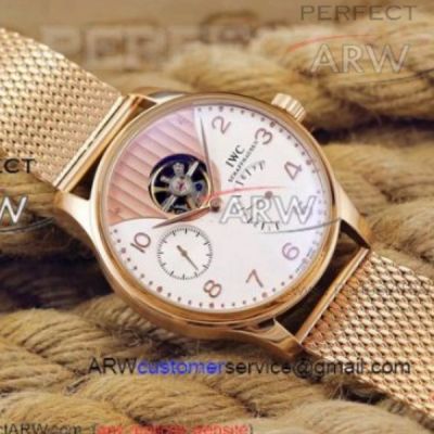 Perfect Replica IWC Portuguese Tourbillon Watch Rose Gold White Face